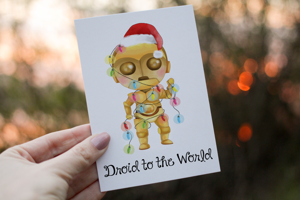 Droid To The World C3PO Christmas Card, C3PO Christmas Card